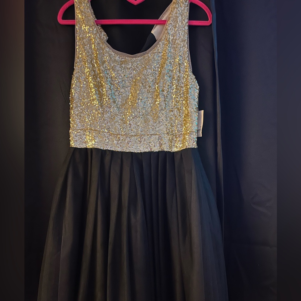 NWT Juniors black tulle and gold sequin dress